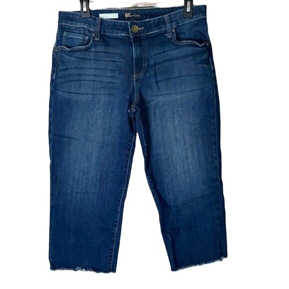 Kut From The Kloth Natalie Crop Jeans Frayed Hem Blue Denim Size 10 - Picture 1 of 10